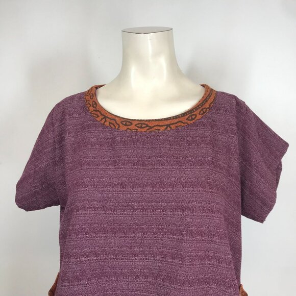 SACRED THREADS - WOMEN'S M/L PURPLE SHORT SLEEVE 100% COTTON BOHO TOP W/ POCKETS - Picture 2 of 8